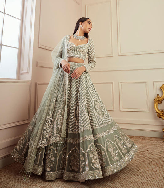 Elegant Green Embroidered Lehenga Choli Set
